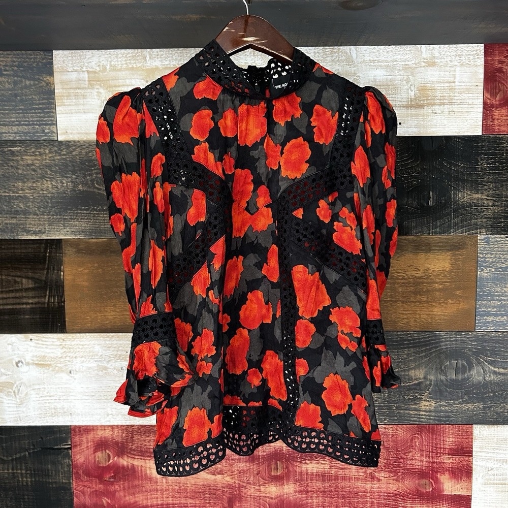 The Kooples Blouse Ruffle Floral Lace Small Women's Red